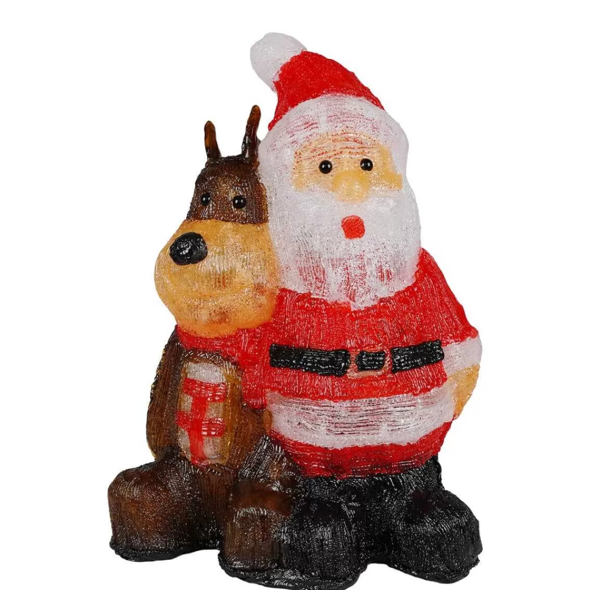 Gloria Store Babbo Natale | Tende, Cascate e Figure<Babbo Natale E Cagnolino Luminoso H.47 Cm