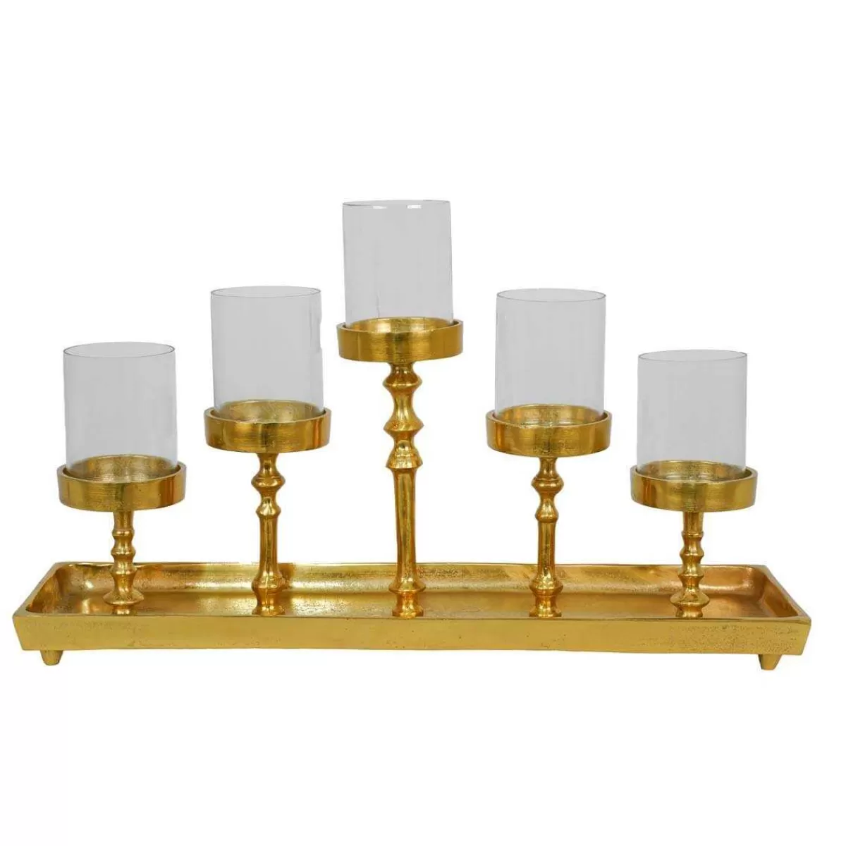 Gloria Store Candelabri-Alzatine-Vassoi | Candele / Porta-Candele / Alzatine<Candelabro In Alluminio Oro E Vetro H.24,5 Cm