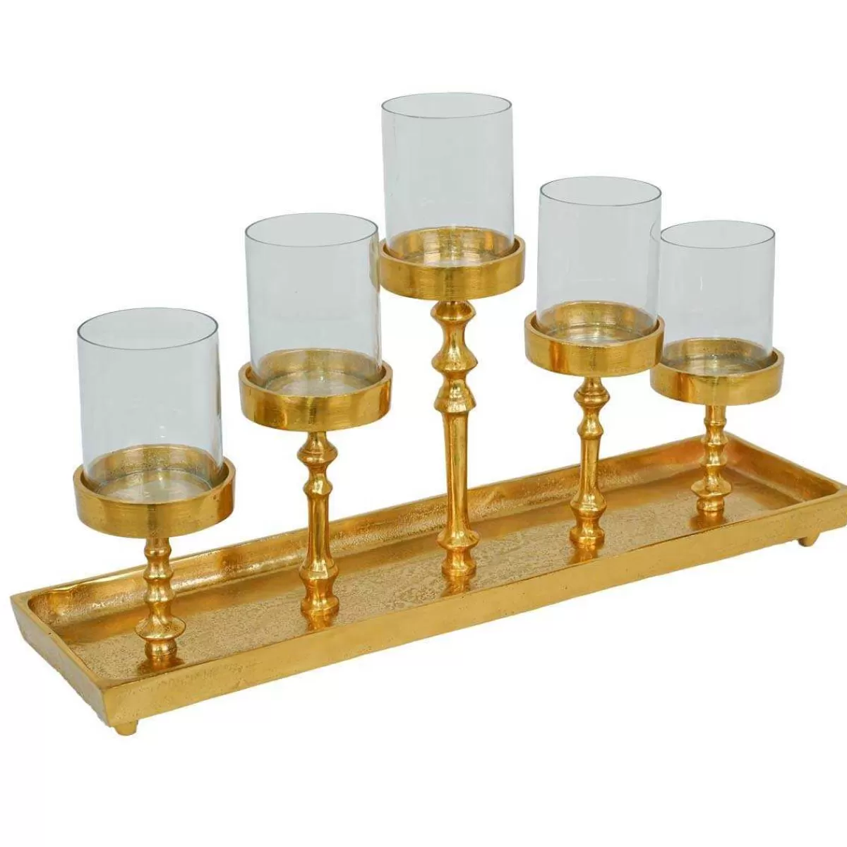 Gloria Store Candelabri-Alzatine-Vassoi | Candele / Porta-Candele / Alzatine<Candelabro In Alluminio Oro E Vetro H.24,5 Cm