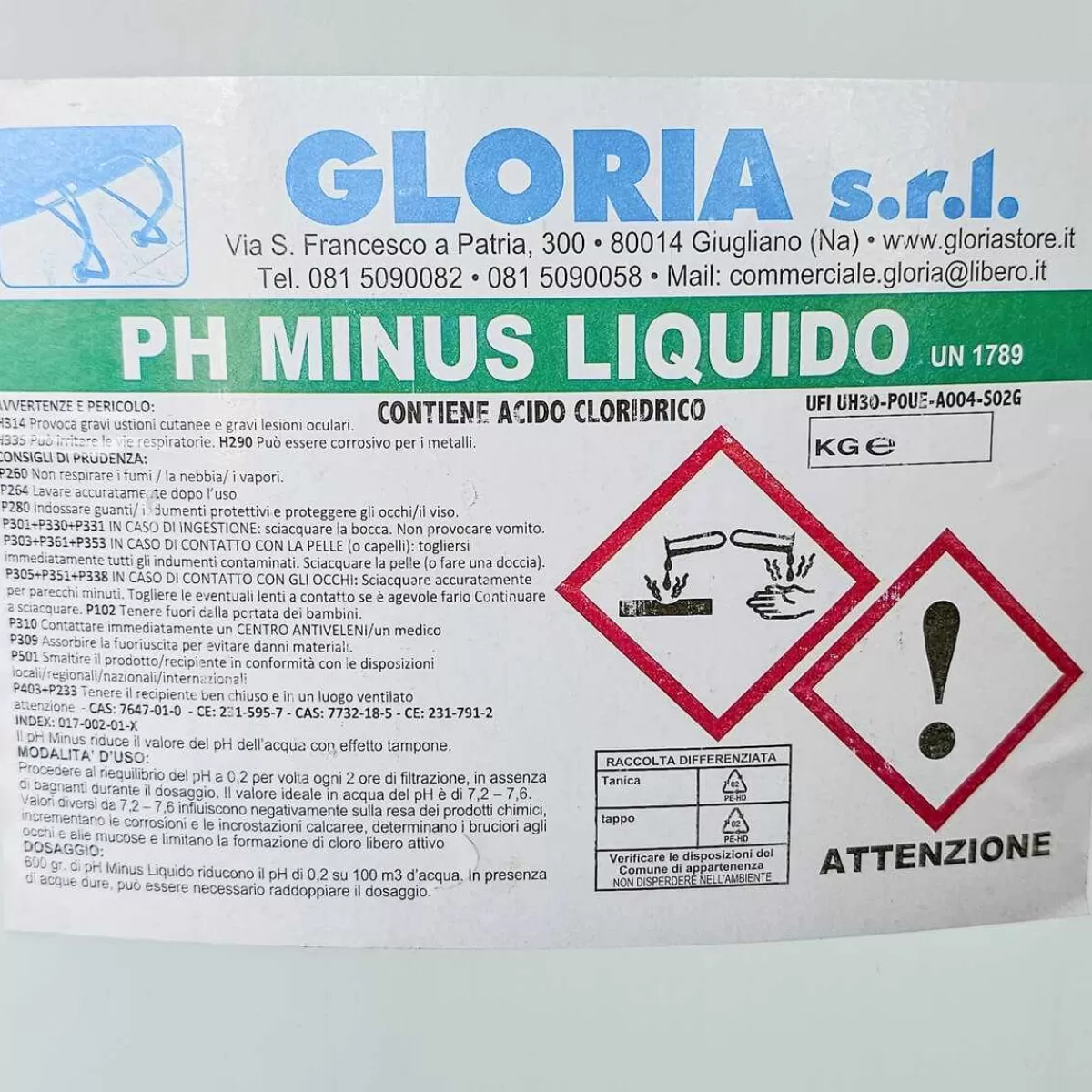 Gloria Store Prodotti chimici<PH Meno Per Piscine Liquido 25 Kg