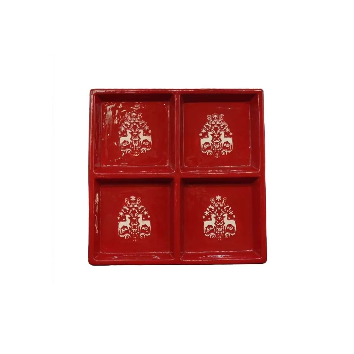 Gloria Store Ceramica<Piatto In Ceramica Rosso Diviso In 4 Sezioni