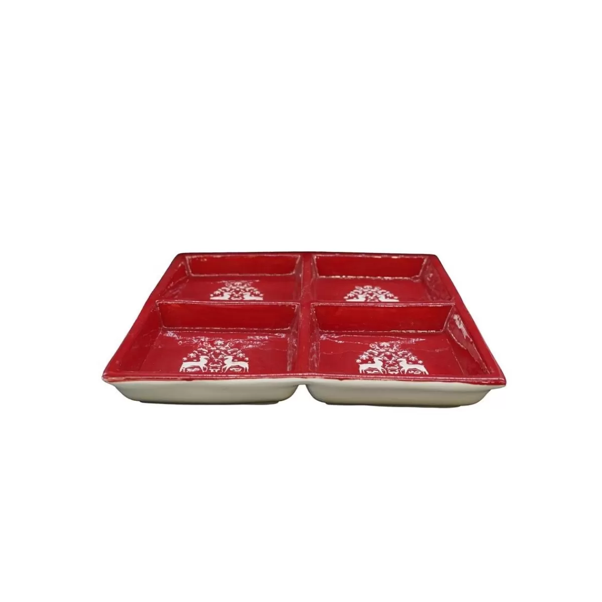 Gloria Store Ceramica<Piatto In Ceramica Rosso Diviso In 4 Sezioni