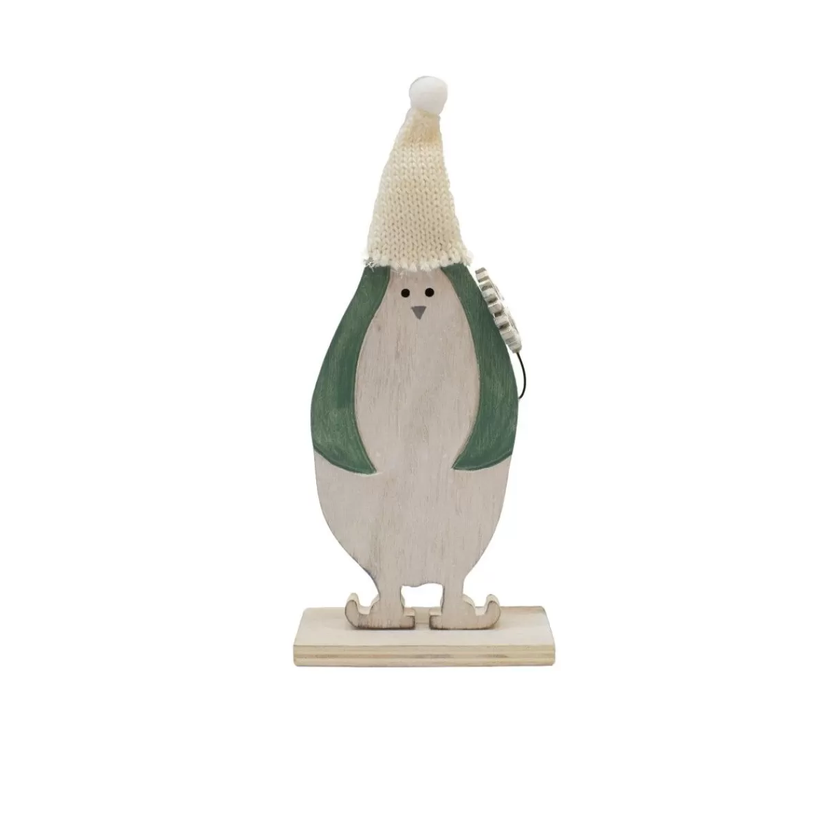 Gloria Store Decorazioni Natalizie<Pinguino In Legno Bianco E Verde 2 Misure