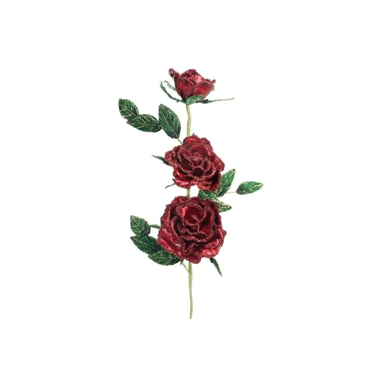 Gloria Store Rami e Fiori Natalizi<Ramo Con Rose Rosse E Foglie Verdi L.70 Cm