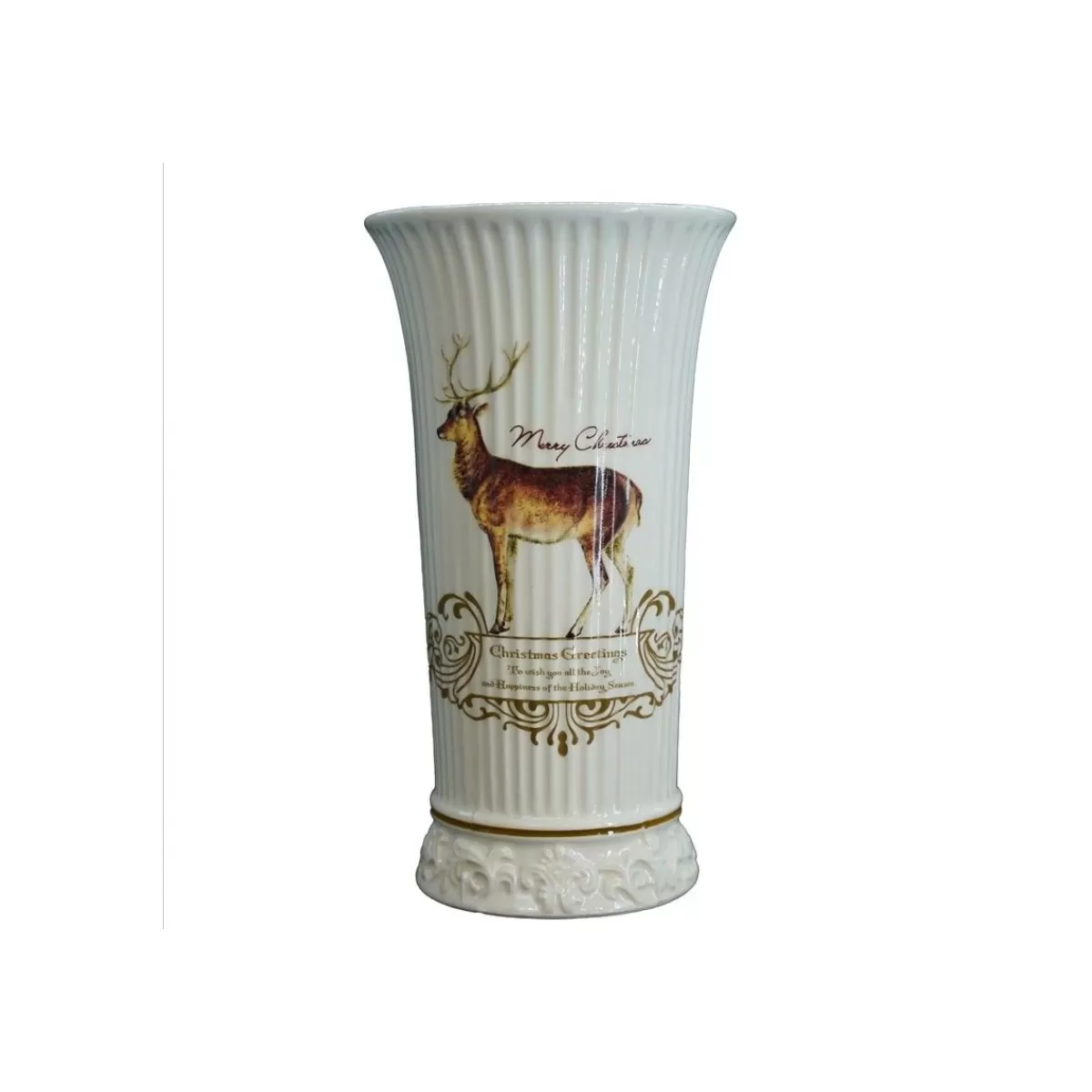 Gloria Store Ceramica<Vaso In Ceramica Bianca Con Renna H.19 Cm